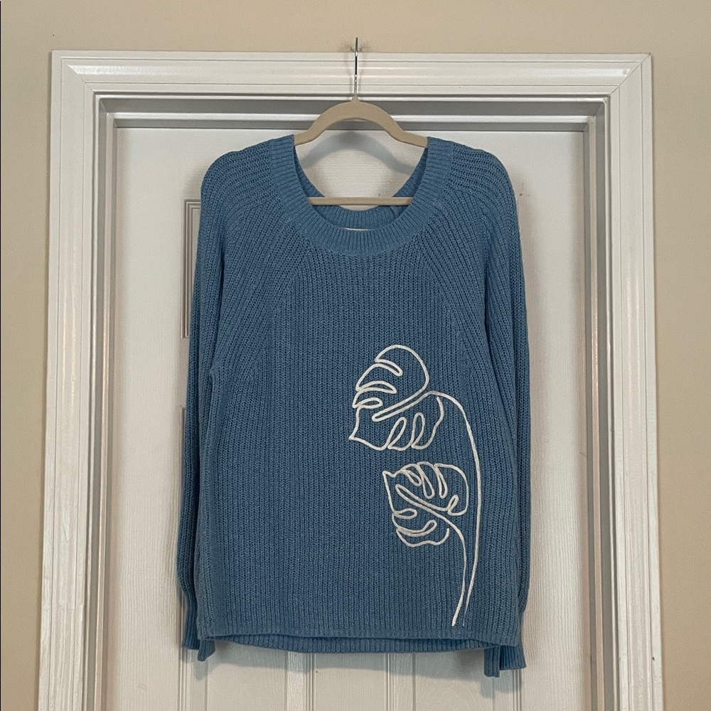 Tommy Bahama NEVER WORN Blue Sweater with Palm Leaf Pattern Size Medium